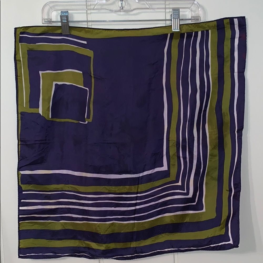 Vtg 60s or 70s green & blue polyester scarf